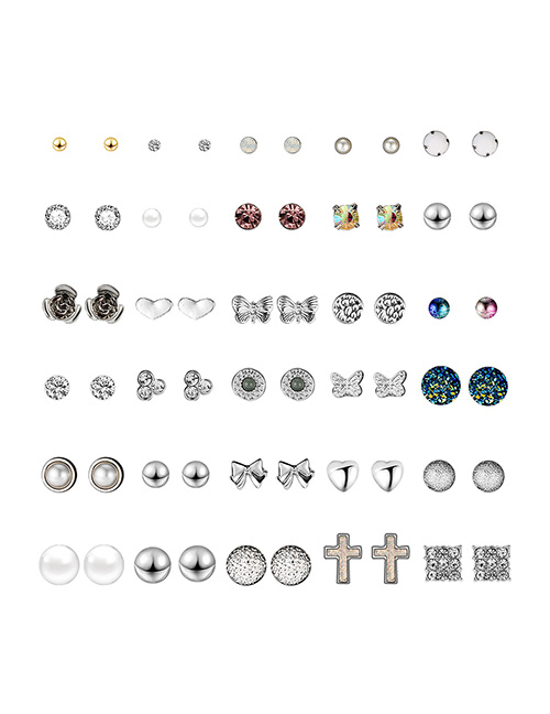 Fashion Silver Cross-studded Stud Earrings 30 Pairs