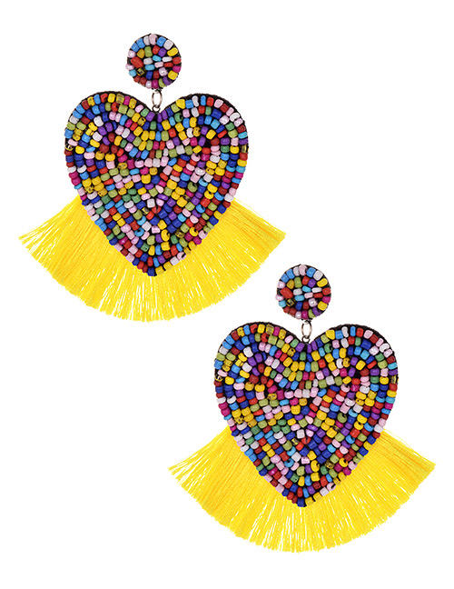 Fashion Yellow Colorful Rice Beads Love Tassel Earrings