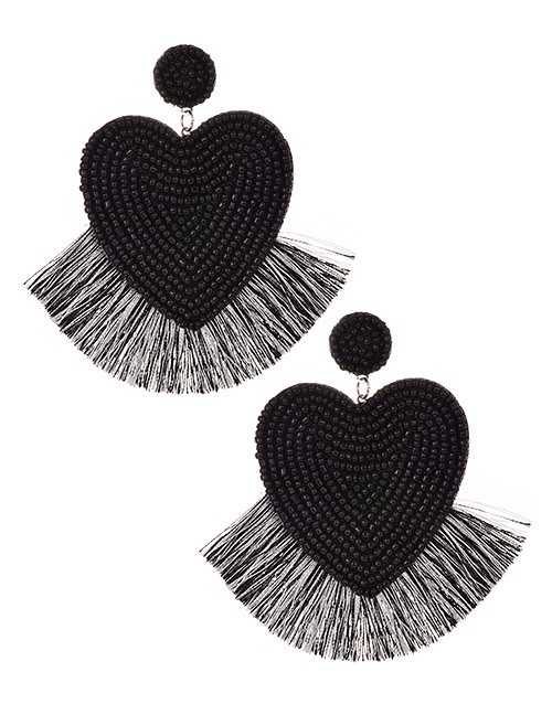 Fashion Black And White Love Rice Beads Tassel Earrings