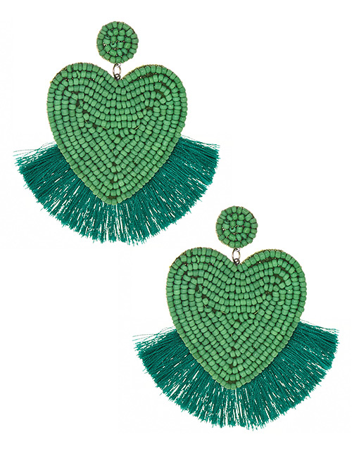 Fashion Lake Green Love Rice Beads Tassel Earrings