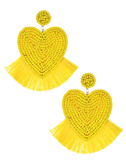 Fashion Yellow Love Rice Beads Tassel Earrings