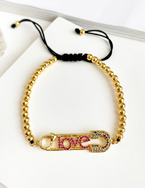 Fashion Gold Copper Inlaid Zircon Beaded Pin Letter Love Bracelet