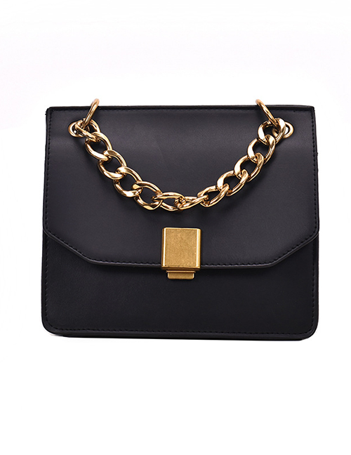 Fashion Black Chain Lock Single Shoulder Diagonal Handbag