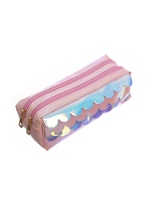 Fashion Pink Scales Double Zipper Fringed Scales Laser Clutch