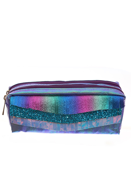Fashion Purple Lines Double Zipper Fringed Scales Laser Clutch