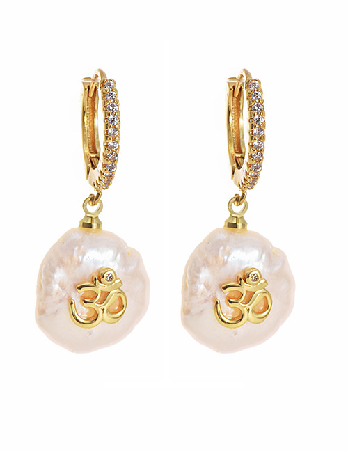 Fashion Gold Copper Inlaid Zircon Pearl Geometric Number 30 Earrings