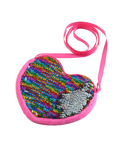 Fashion Multicolored Cartoon Heart-shaped Sequin Shoulder Messenger Bag