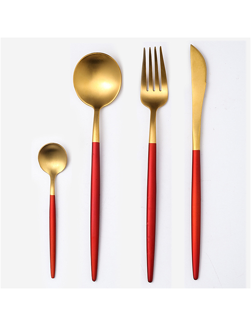 Fashion Red Gold 4 Piece Set Titanium-plated 304 Stainless Steel Cutlery Set 4 Piece Set