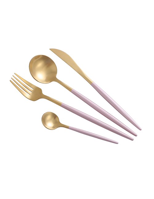 Fashion Powder Gold 4 Piece Set 304 Stainless Steel Knife And Fork Spoon Brushed Tableware Three-piece Suit