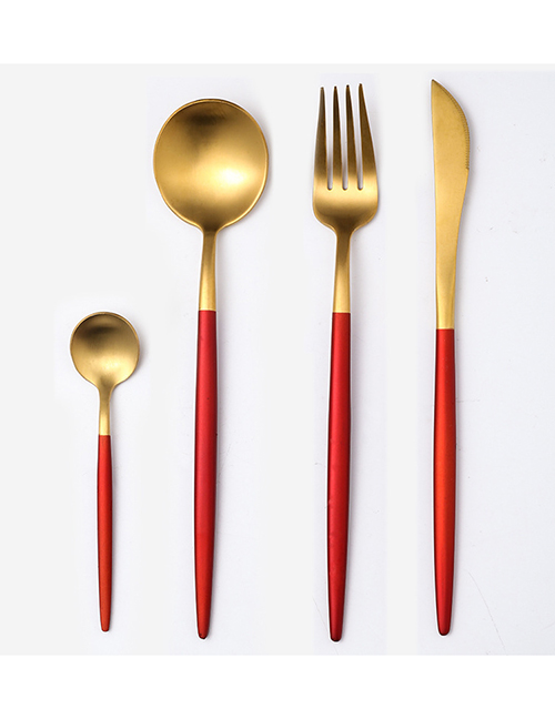 Fashion Red Gold 4 Piece Set (cutlery Spoon + Coffee Spoon) 304 Stainless Steel Cutlery Cutlery Set