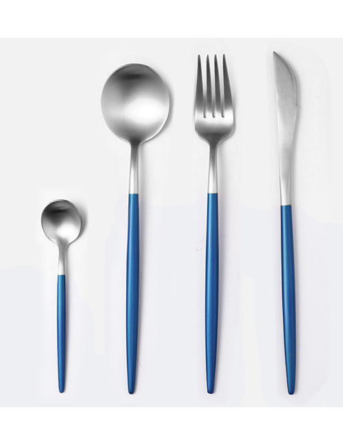 Fashion Blue And Silver 4 Piece Set (cutlery Spoon + Coffee Spoon) 304 Stainless Steel Cutlery Cutlery Set