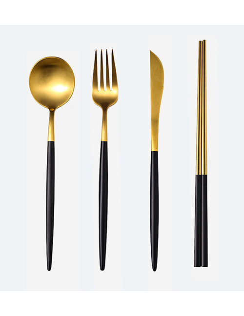 Fashion Black Gold 4 Piece Set (cutlery Spoon + Chopsticks) 304 Stainless Steel Cutlery Cutlery Set