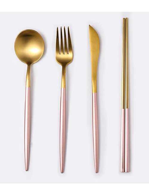Fashion 4 Sets Of Powder Gold (cutlery Spoon + Chopsticks) 304 Stainless Steel Cutlery Cutlery Set