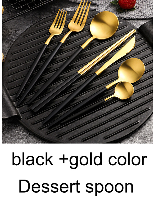 Fashion Black Gold Dessert Spoon 304 Stainless Steel Cutlery
