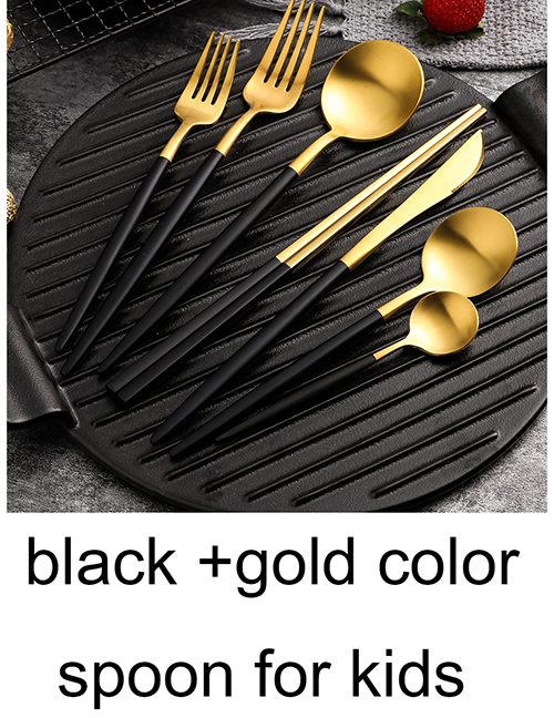 Fashion Black Gold Children's Spoon 304 Stainless Steel Cutlery