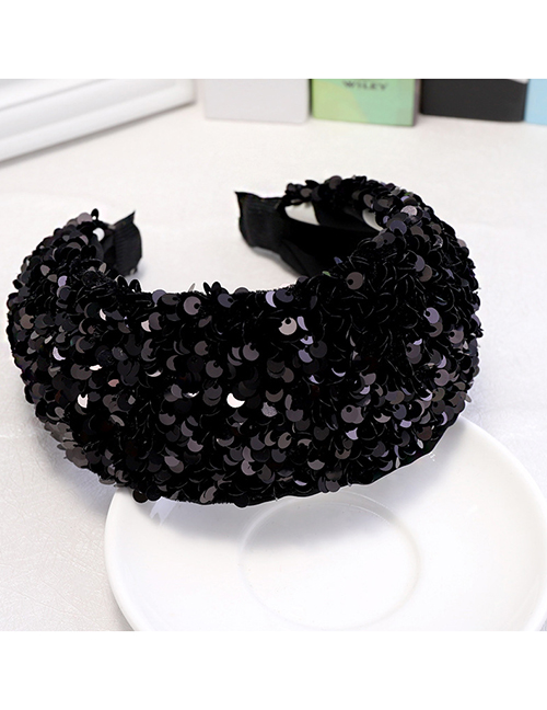 Fashion Black Sequined Wide-brimmed Headband