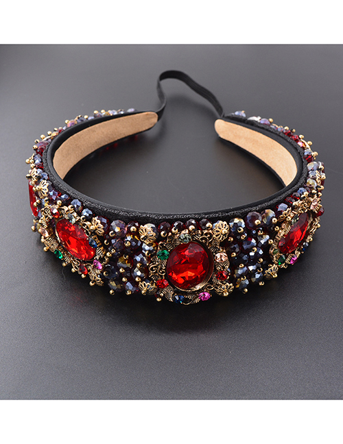 Fashion Red Crystal Color Diamond Velvet Wide Headband