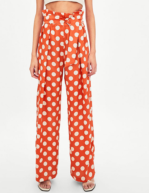 Fashion Orange Polka Dot Wide Leg Pants