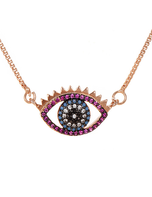 Fashion Rose Gold Copper Inlay Zircon Eye Necklace