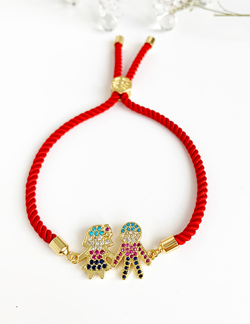 Fashion Red Copper Inlaid Zircon Braided Rope Couple Doll Bracelet