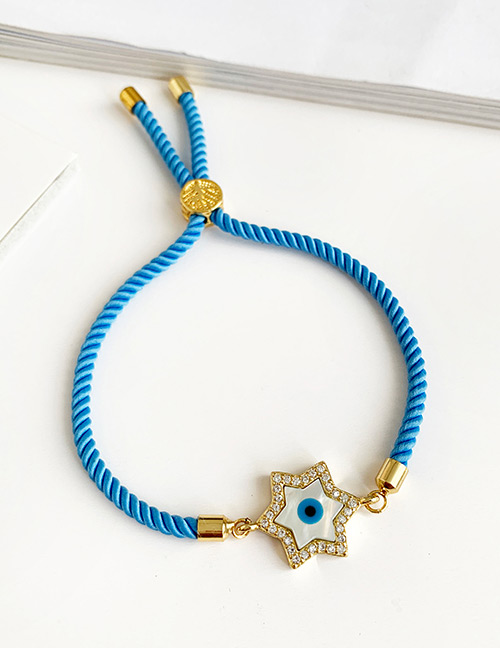 Fashion Blue Copper Inlaid Zircon Braided Rope Hexagonal Eye Bracelet