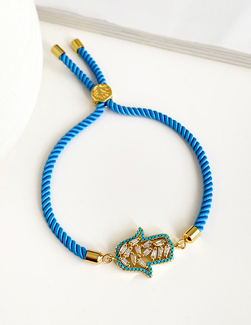 Fashion Blue Copper Inlaid Zircon Braided Rope Palm Bracelet