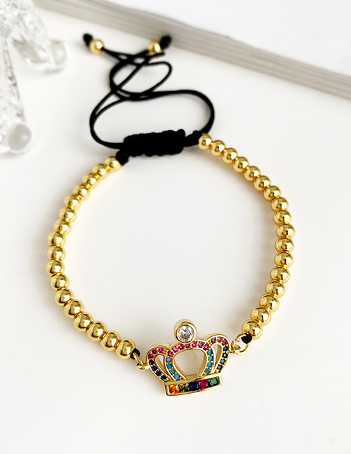 Fashion Gold Copper Inlaid Zircon Beaded Crown Bracelet