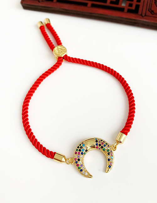 Fashion Red Copper Inlaid Zircon Braided Rope Crescent Bracelet
