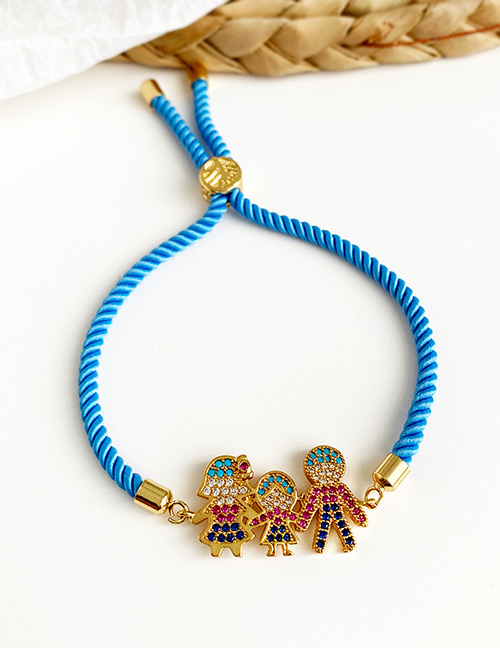 Fashion Blue Copper Inlaid Zircon Braided Rope A Three-person Doll Bracelet