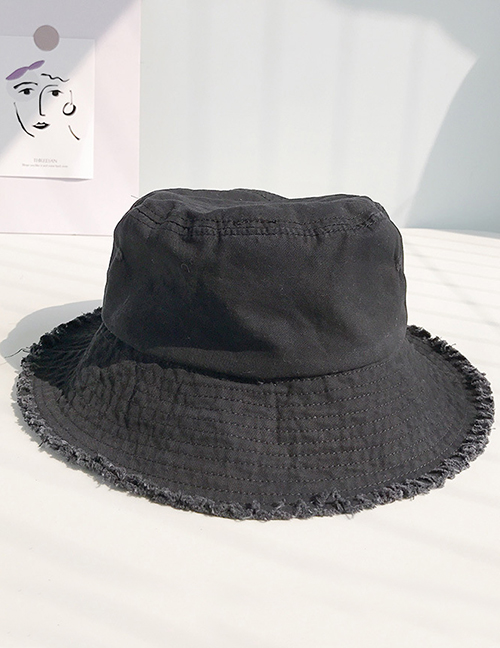 Fashion Solid Color Wide Raw Black Frayed Folding Cap
