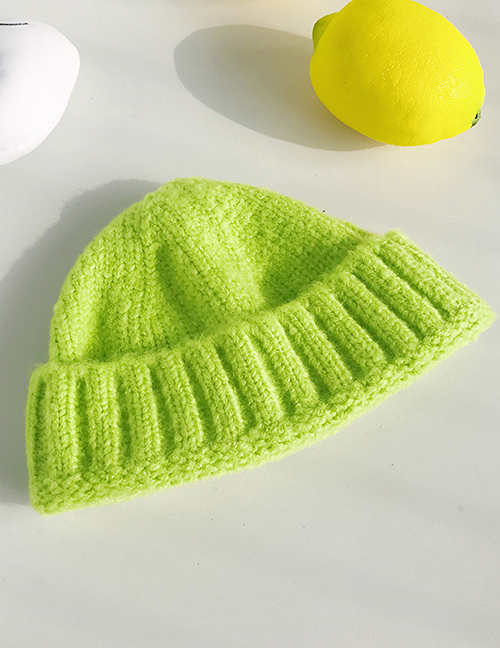 Fashion Thick Strip Side Short Fluorescent Green Wool Knit Parent-child Melon Cap