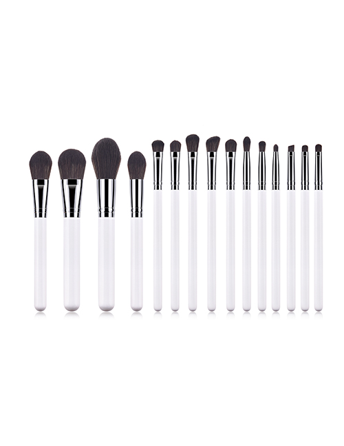 Fashion White Silver 15 Contrast Color Wooden Handle Makeup Brushes