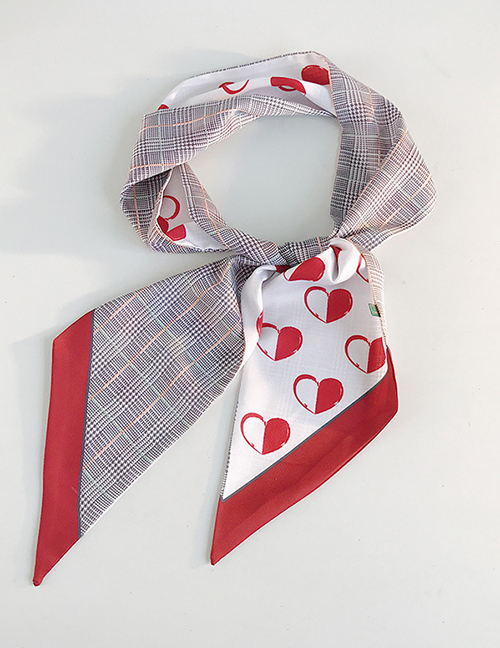Fashion Two-color Love Houndstooth Red And White Wide Strip Double Sided Small Scarf