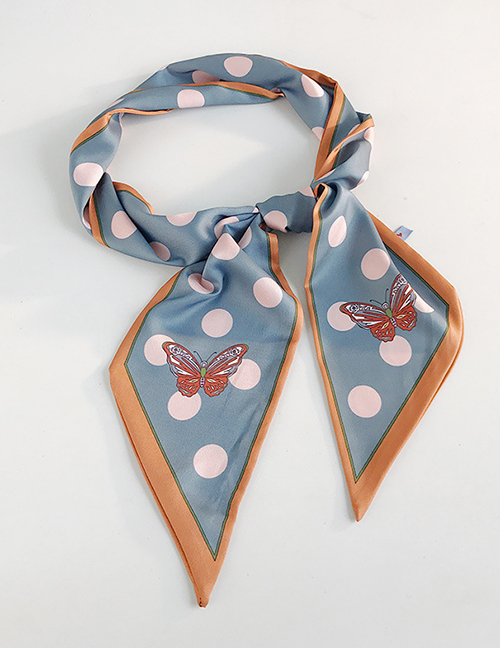 Fashion Butterfly Big Dot Blue Base Powder Point Printed Butterfly Scarf