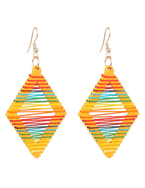 Fashion Diamond Yellow Geometric Wooden Winding Rainbow Line Earrings