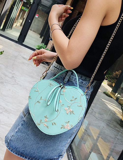 Fashion Light Green Lace Heart Embroidered Crossbody Shoulder Tote