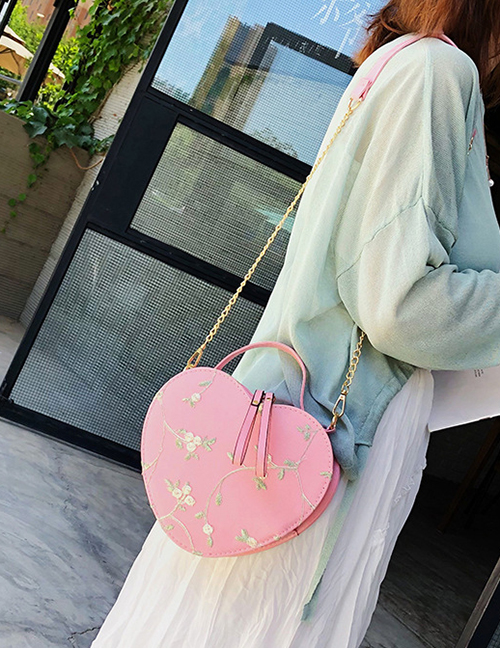 Fashion Pink Lace Heart Embroidered Crossbody Shoulder Tote
