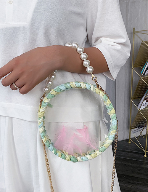 Fashion Blue Transparent Round Crochet Yarn Pearl Portable Cross Shoulder Bag