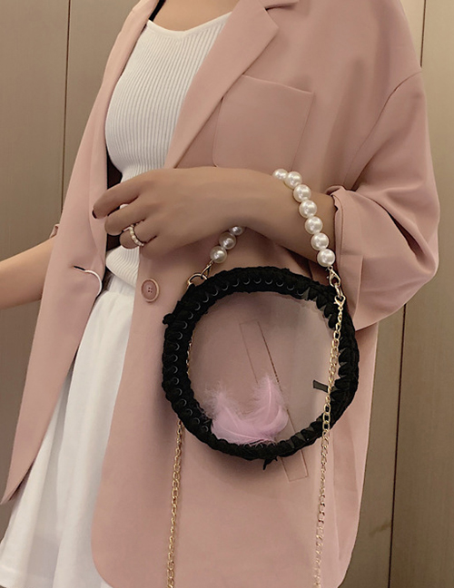 Fashion Black Transparent Round Crochet Yarn Pearl Portable Cross Shoulder Bag
