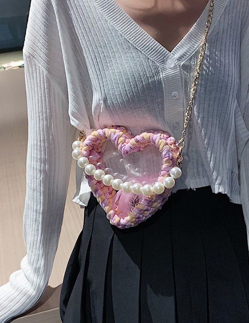 Fashion Purple Woven Heart Shaped Transparent Pearl Handbag Shoulder Crossbody Bag