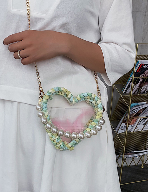 Fashion Blue Woven Heart Shaped Transparent Pearl Handbag Shoulder Crossbody Bag