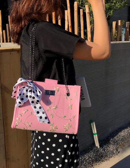 Fashion Pink Scarf Turn Lock Shoulder Bag Shoulder Bag