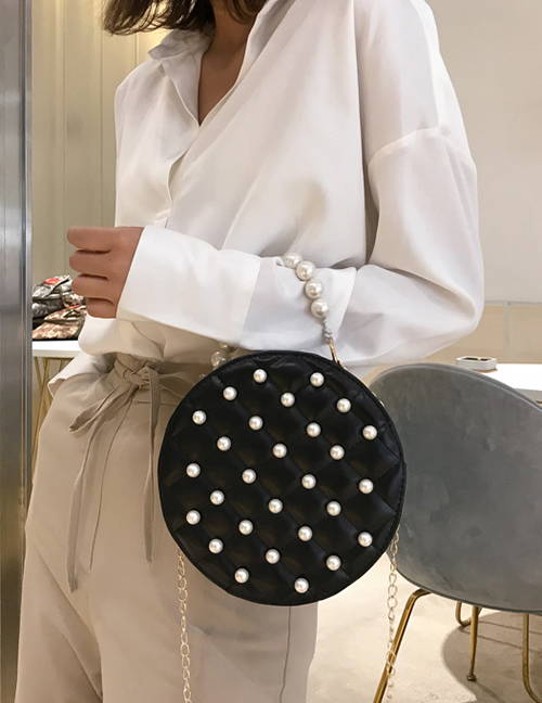 Fashion Black Chain Pearl Handbag Shoulder Messenger Bag