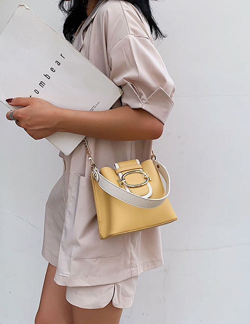 Fashion Yellow Contrast Belt Buckle Hand Strap Shoulder Messenger Bag
