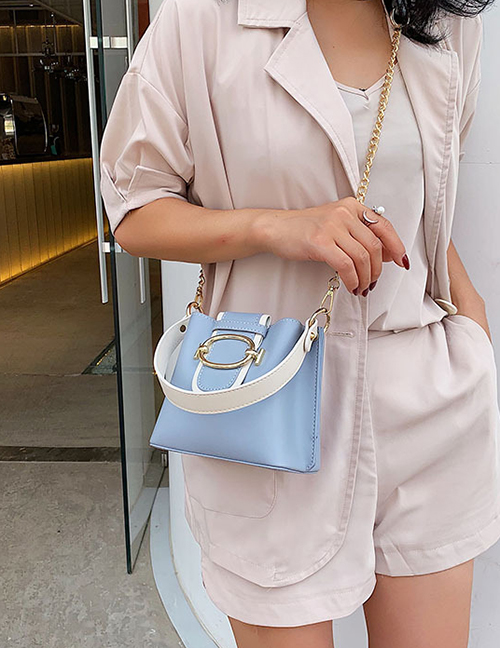 Fashion Blue Contrast Belt Buckle Hand Strap Shoulder Messenger Bag
