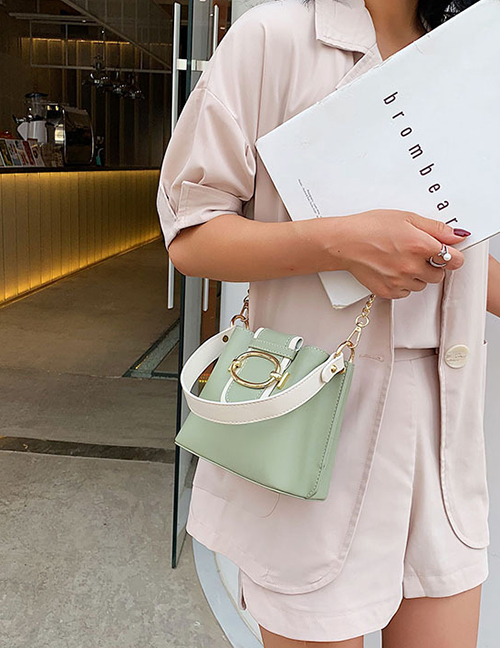 Fashion Matcha Green Contrast Belt Buckle Hand Strap Shoulder Messenger Bag