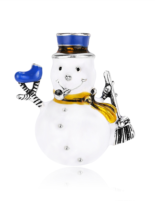 Fashion Blue Alloy Drops Christmas Snowman Brooch