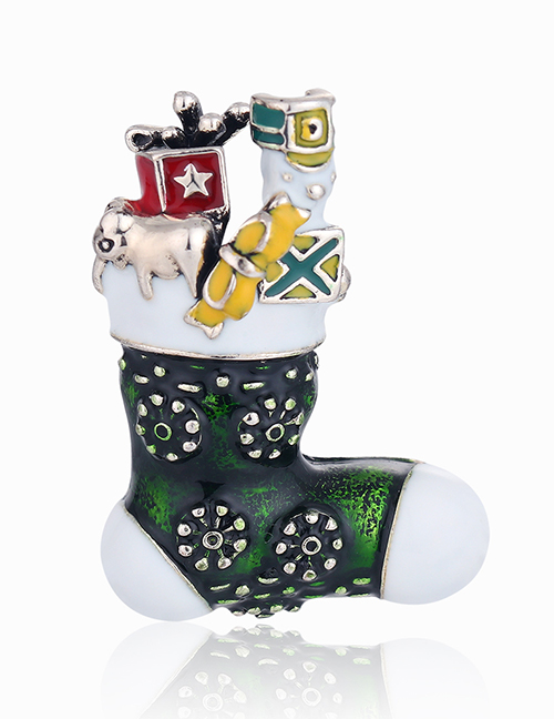 Fashion Green Alloy Dripping Christmas Stocking Brooch