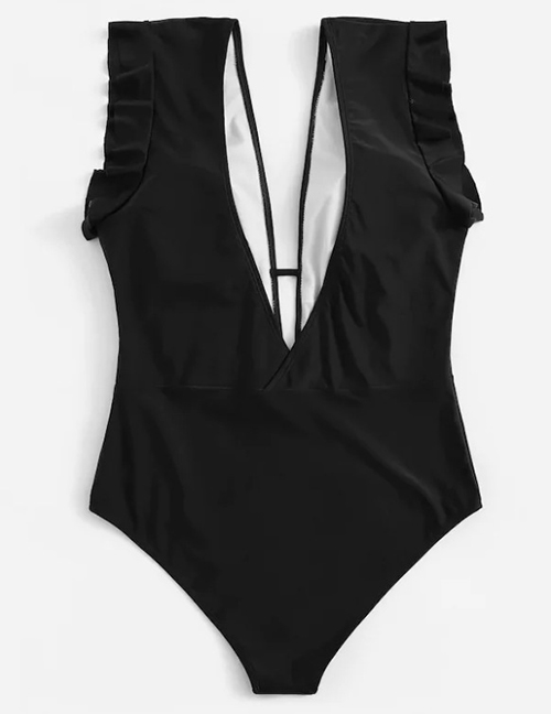 Fashion Black V-neck One-piece Swimsuit