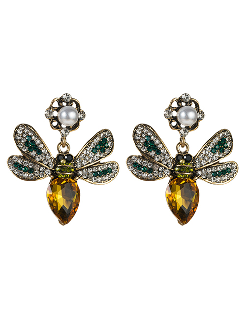 Fashion Gold Butterfly Inlaid Colored Diamond Multi-layer Earrings